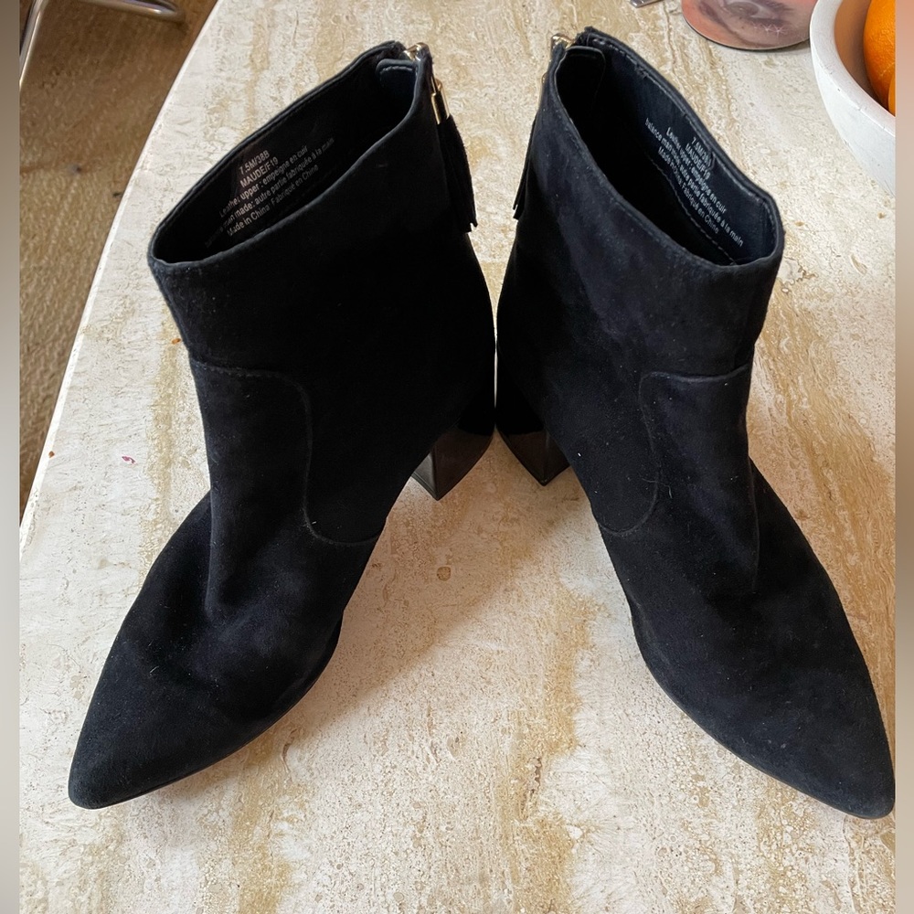 Karl Lagerfeld Maude Women's Black Leather Heeled Ankle Booties Boots - Size 7.5